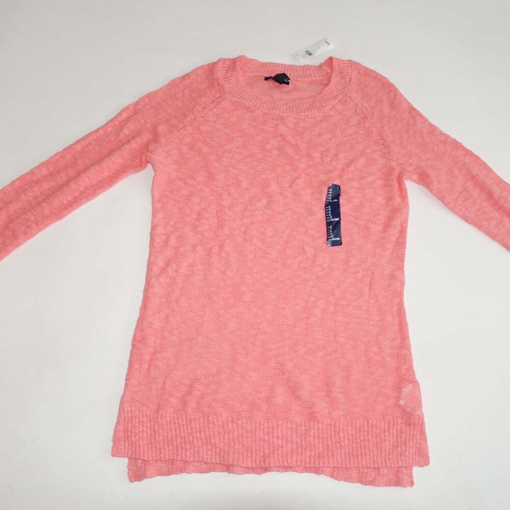Gap Women's Open Knit Crew Neck Sweater Small NWT Pink 100% Cotton Tunic S